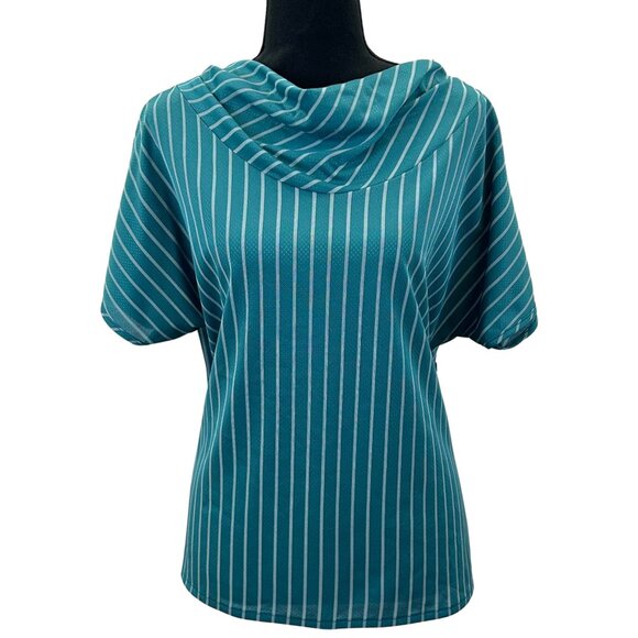 VINTAGE 80s Teal Striped Cap Sleeve Top - Picture 1 of 7